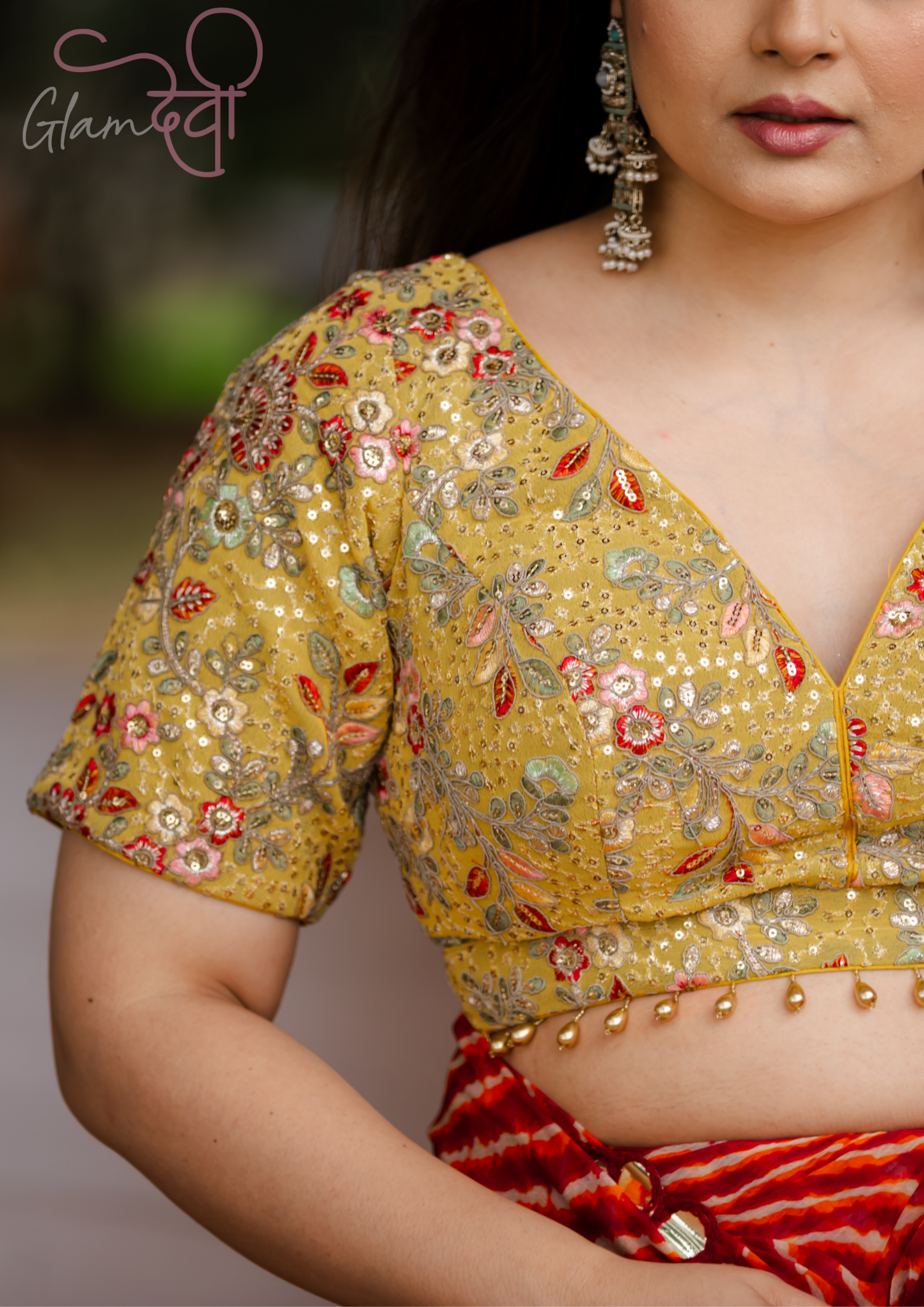 Yellow Embroidered Half Sleeve Blouse for Women – Festive & Wedding Wear | Glam Devi