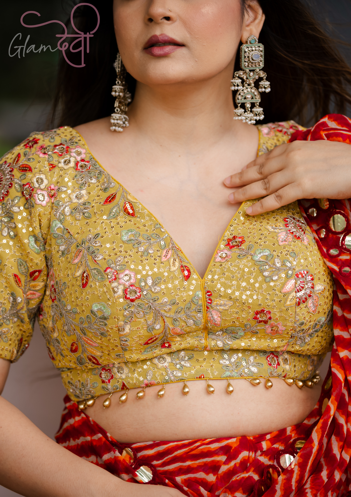 Yellow Embroidered Half Sleeve Blouse for Women – Festive & Wedding Wear | Glam Devi