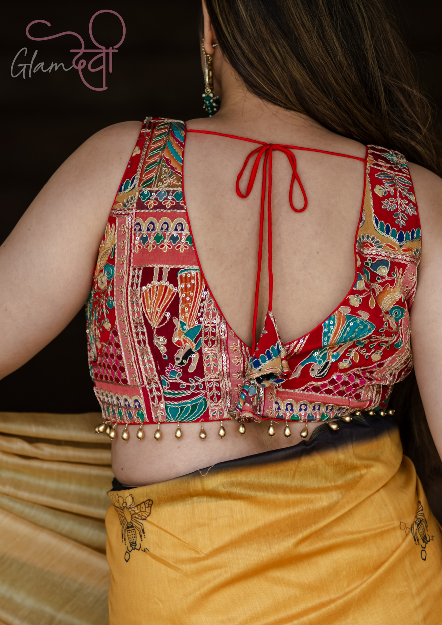 Red Sleeveless Embroidered Blouse for Women – Festive & Wedding Wear | Glam Devi