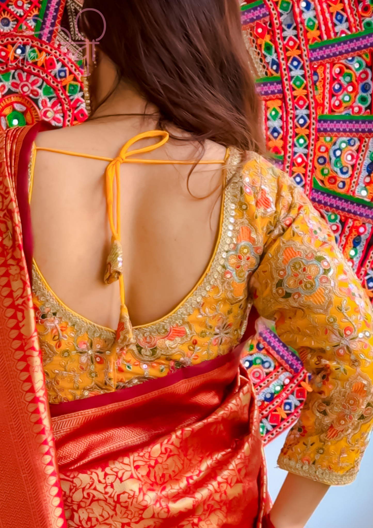 Mustard 3/4 Sleeve Embroidered Blouse – Vibrant and Timeless Ethnic Wear