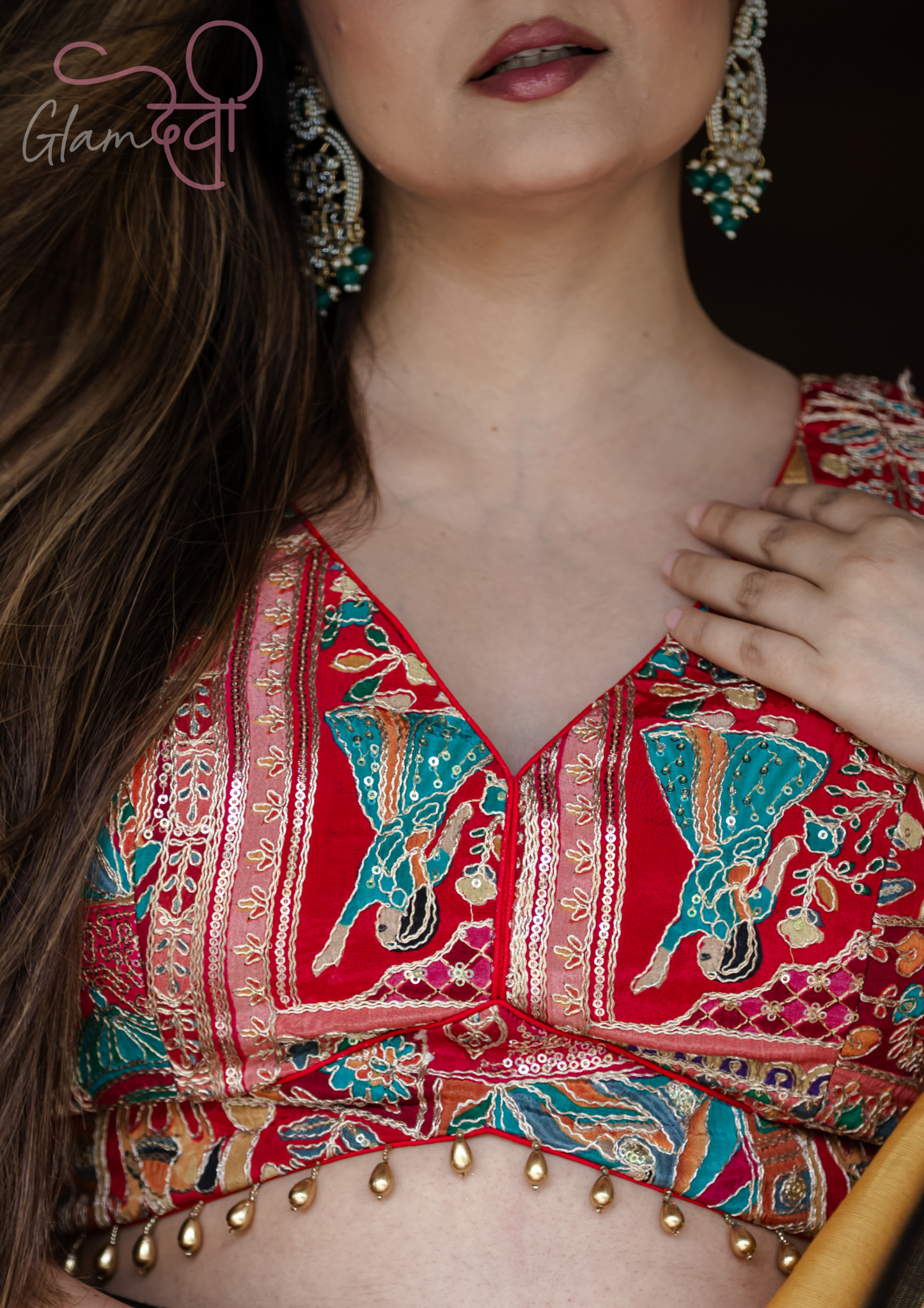 Red Sleeveless Embroidered Blouse for Women – Festive & Wedding Wear | Glam Devi