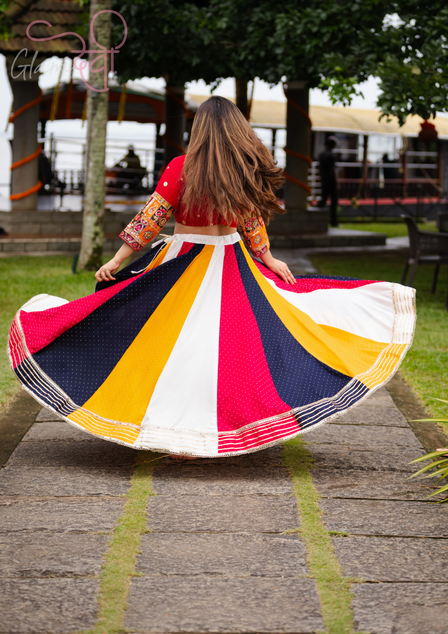 Vibrant Multicolour Panelled Flared Lehenga Skirt