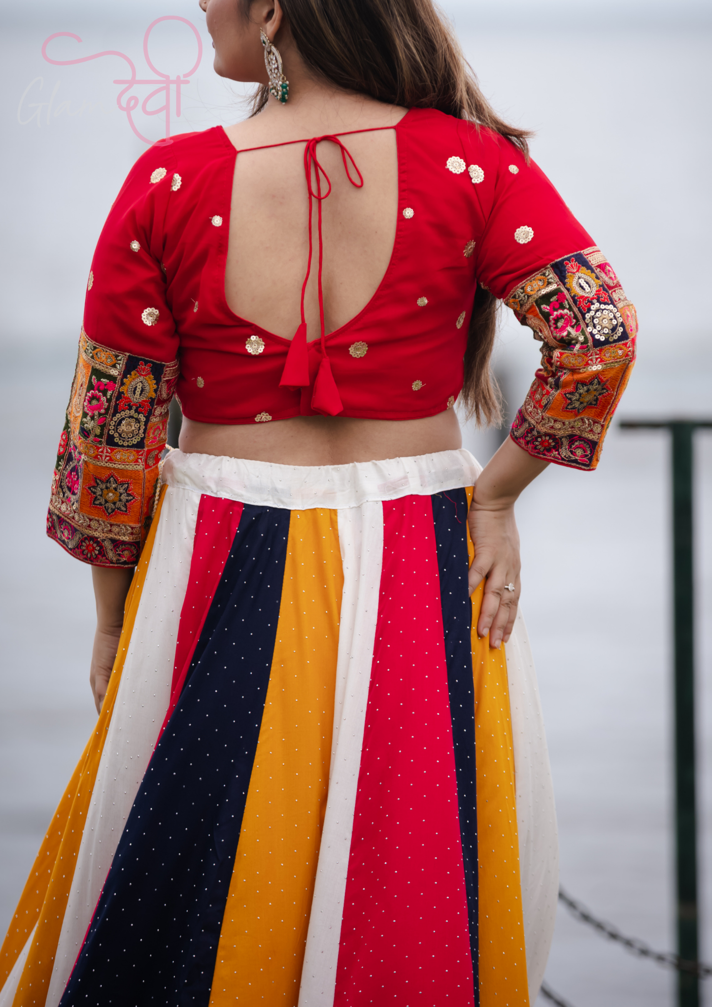 Vibrant Multicolour Panelled Flared Lehenga Skirt