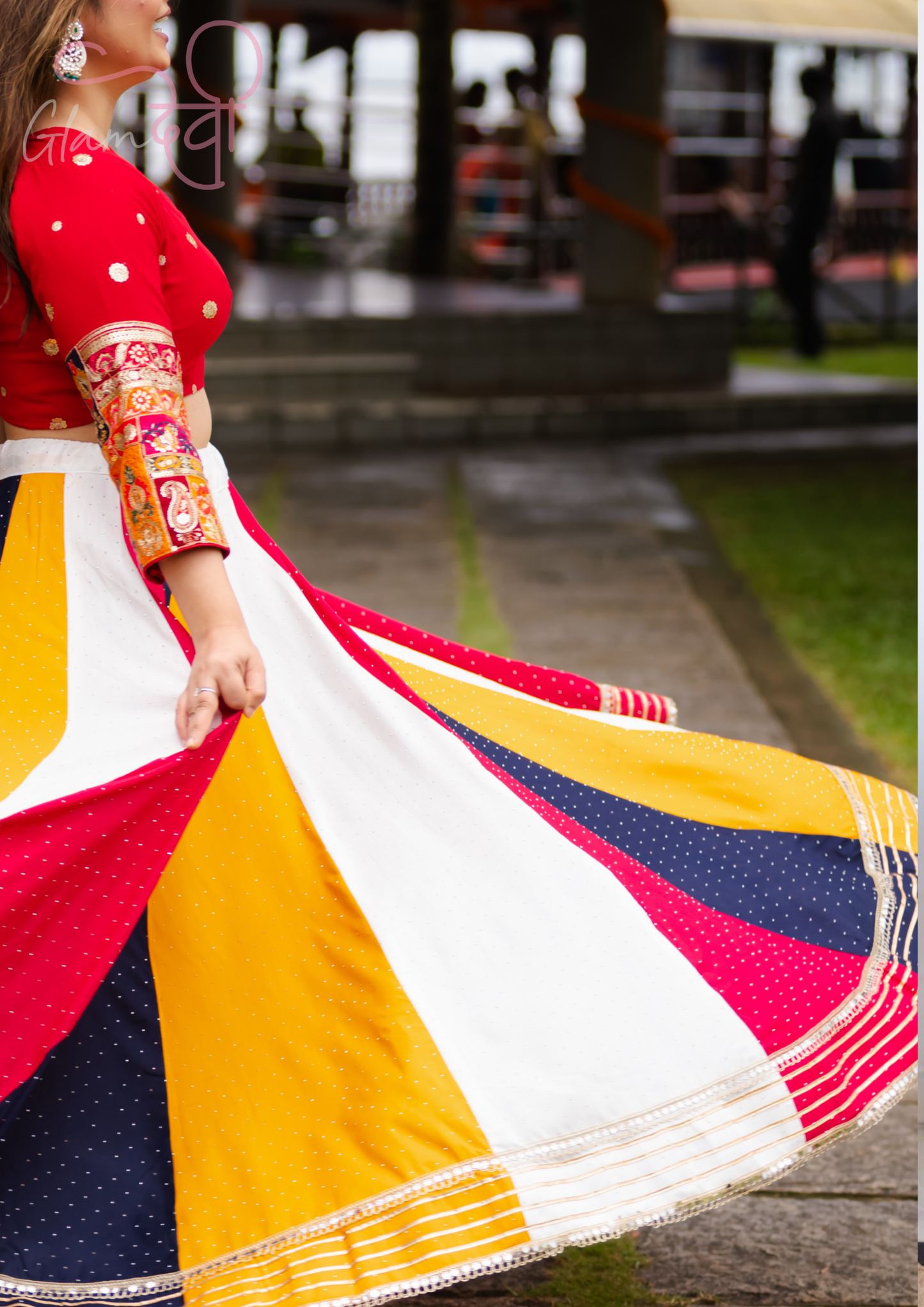 Vibrant Multicolour Panelled Flared Lehenga Skirt