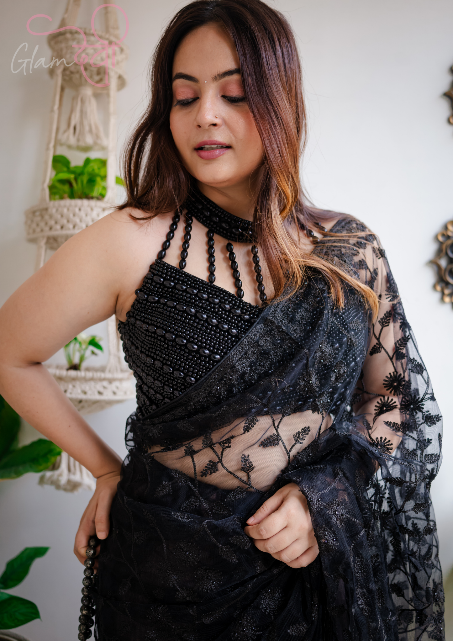Black Pearl Halter Neck Blouse - Glam Devi