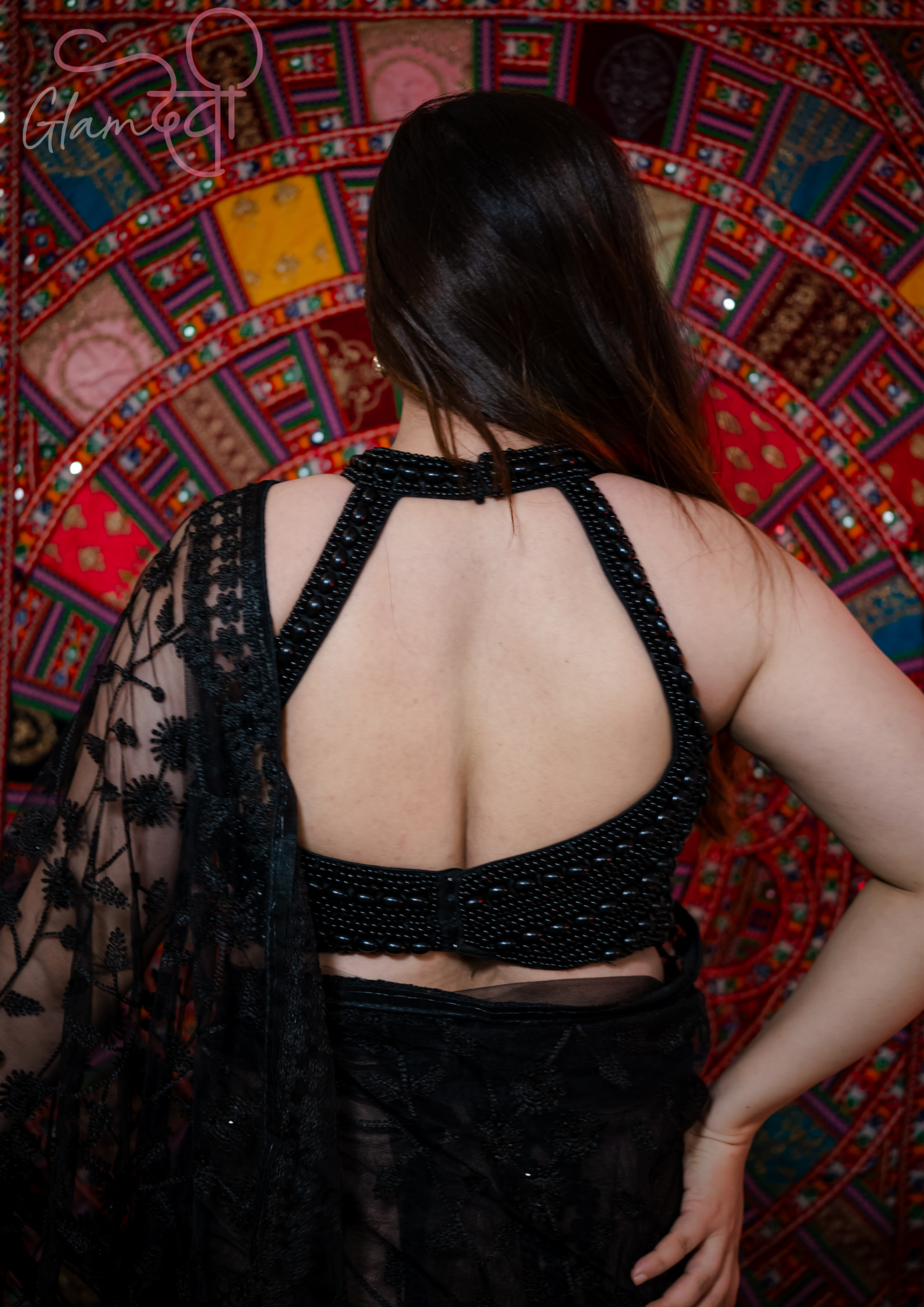 Black Pearl Halter Neck Blouse - Glam Devi