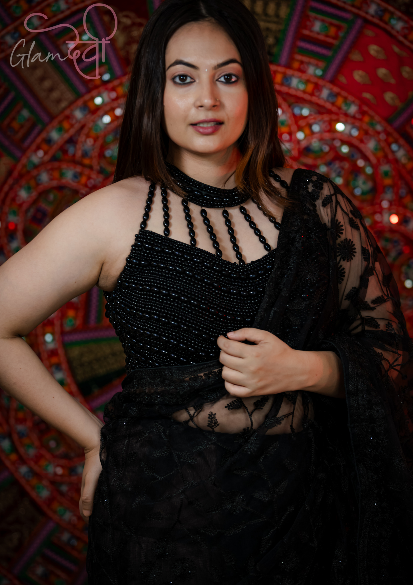 Black Pearl Halter Neck Blouse - Glam Devi