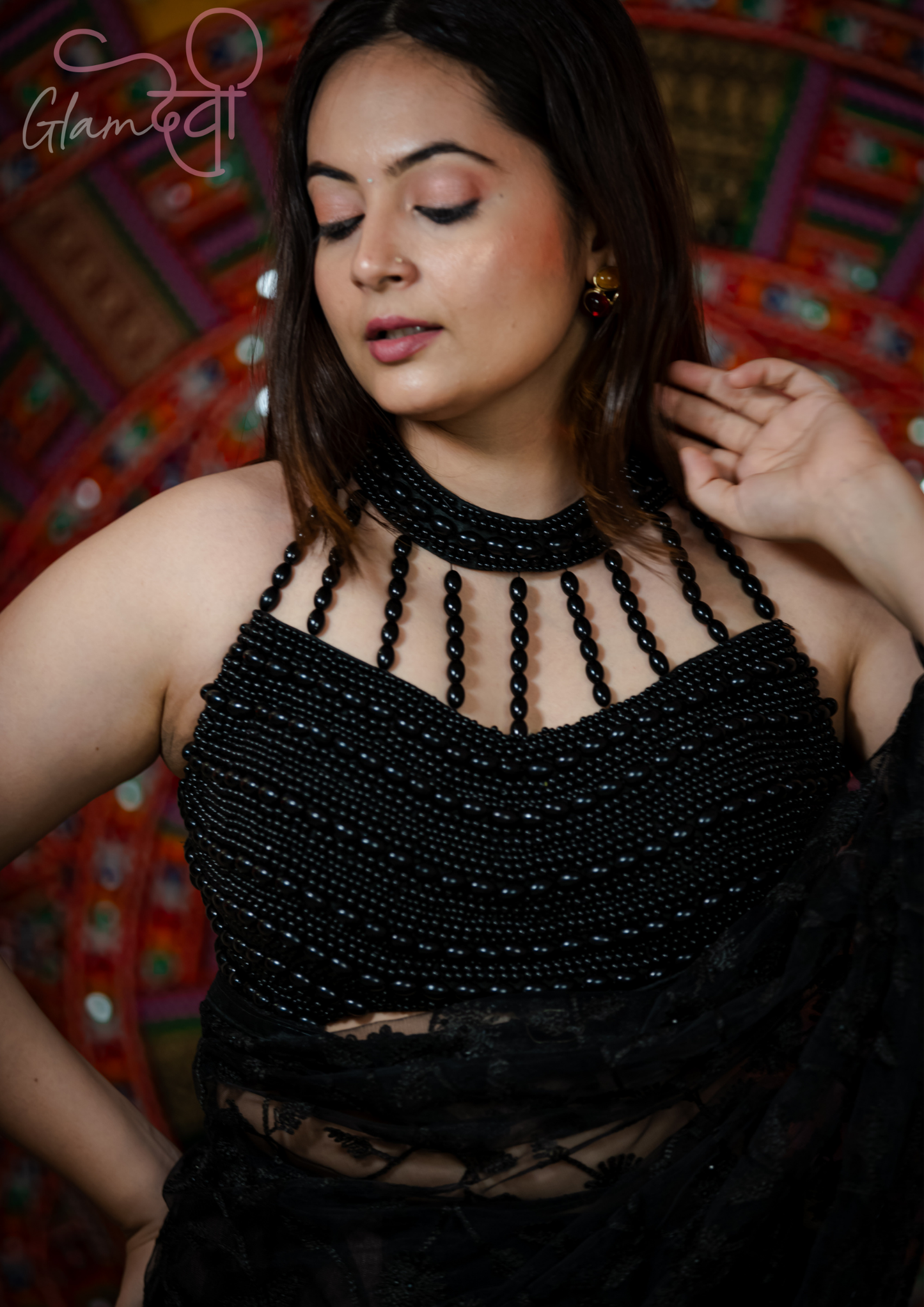 Black Pearl Halter Neck Blouse - Glam Devi