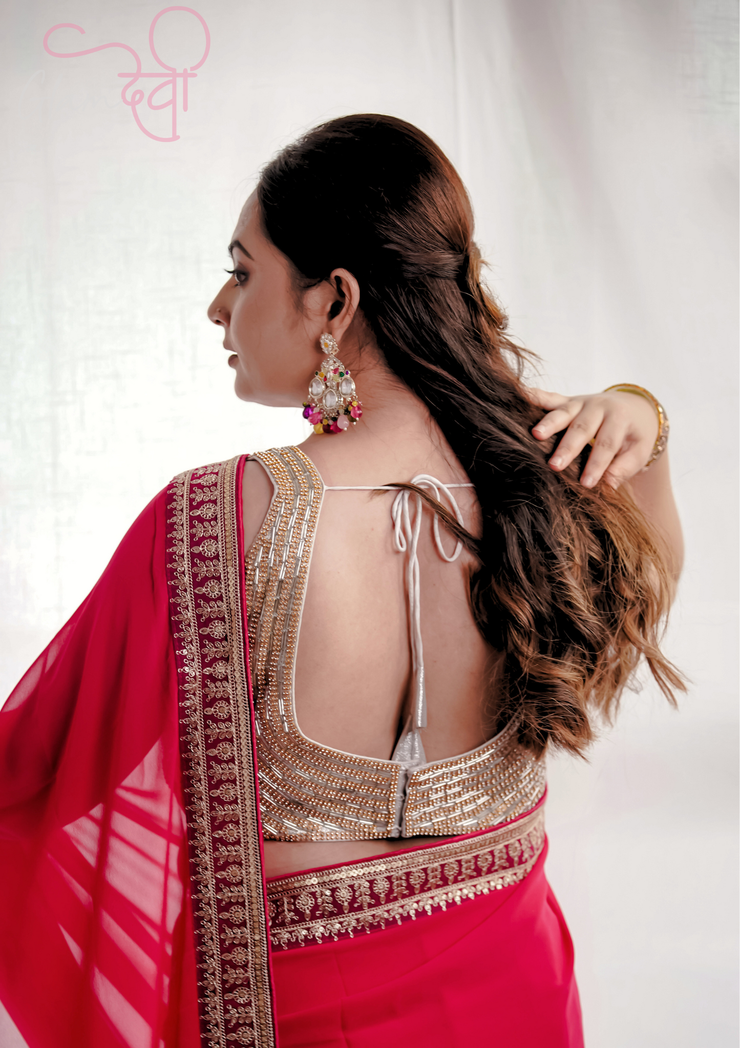 Golden Pearl And Silver Bead Work Blouse - Glam Devi