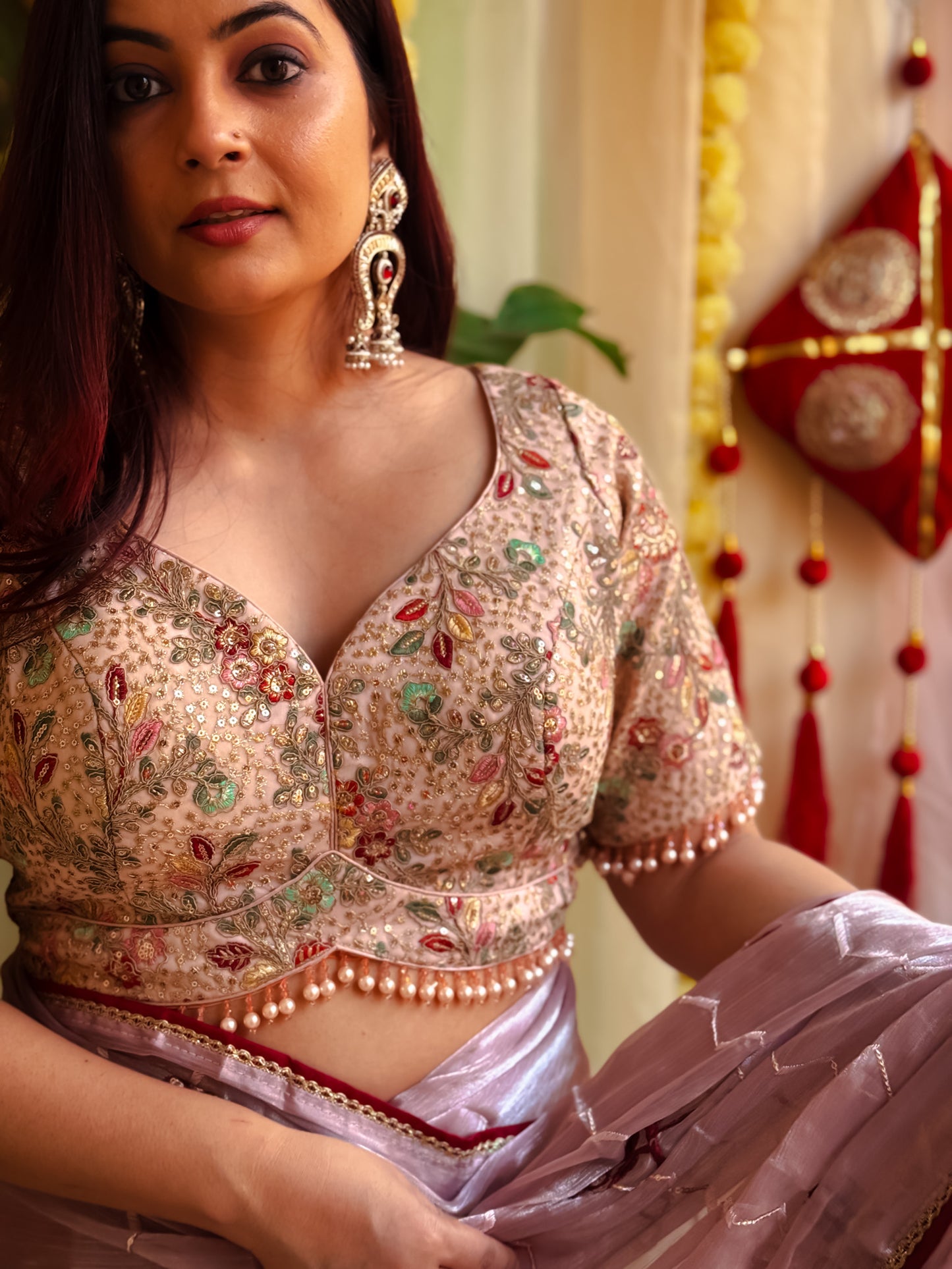 Peach Embroidered Blouse – Subtle and Stylish Ethnic Wear