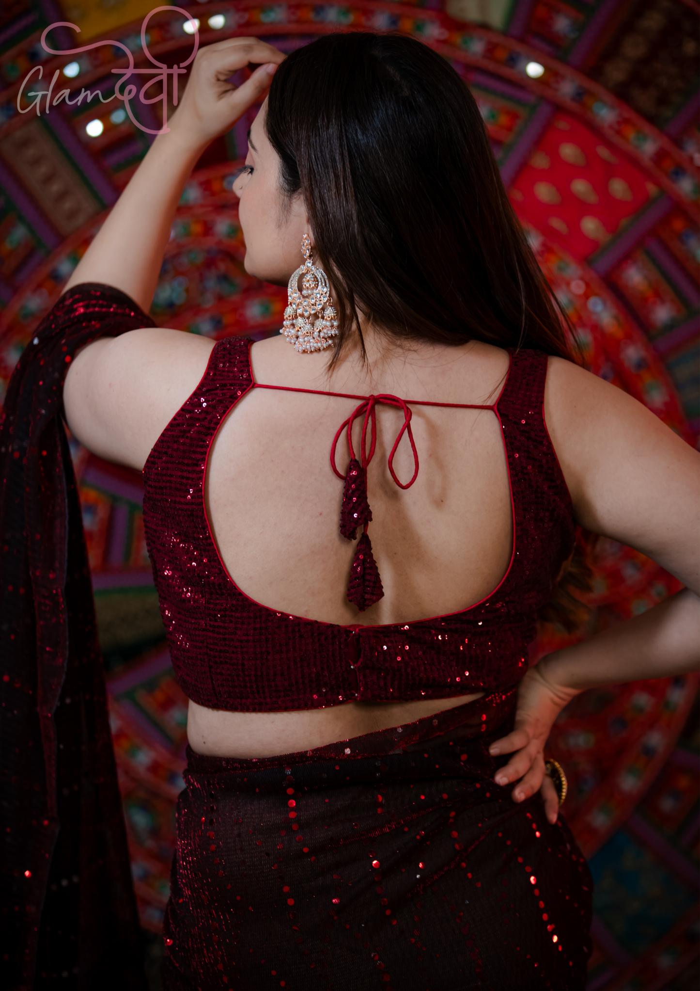 Marron Sequin Sleeveless Saree Blouse - Glam Devi