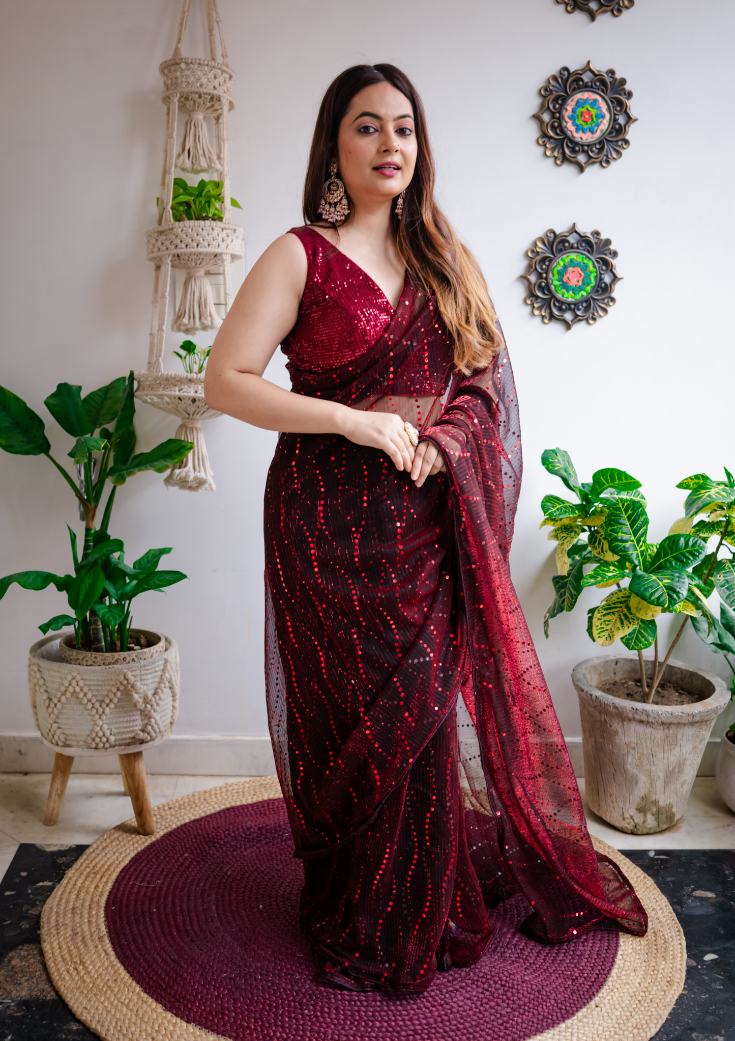Marron Sequin Sleeveless Saree Blouse - Glam Devi