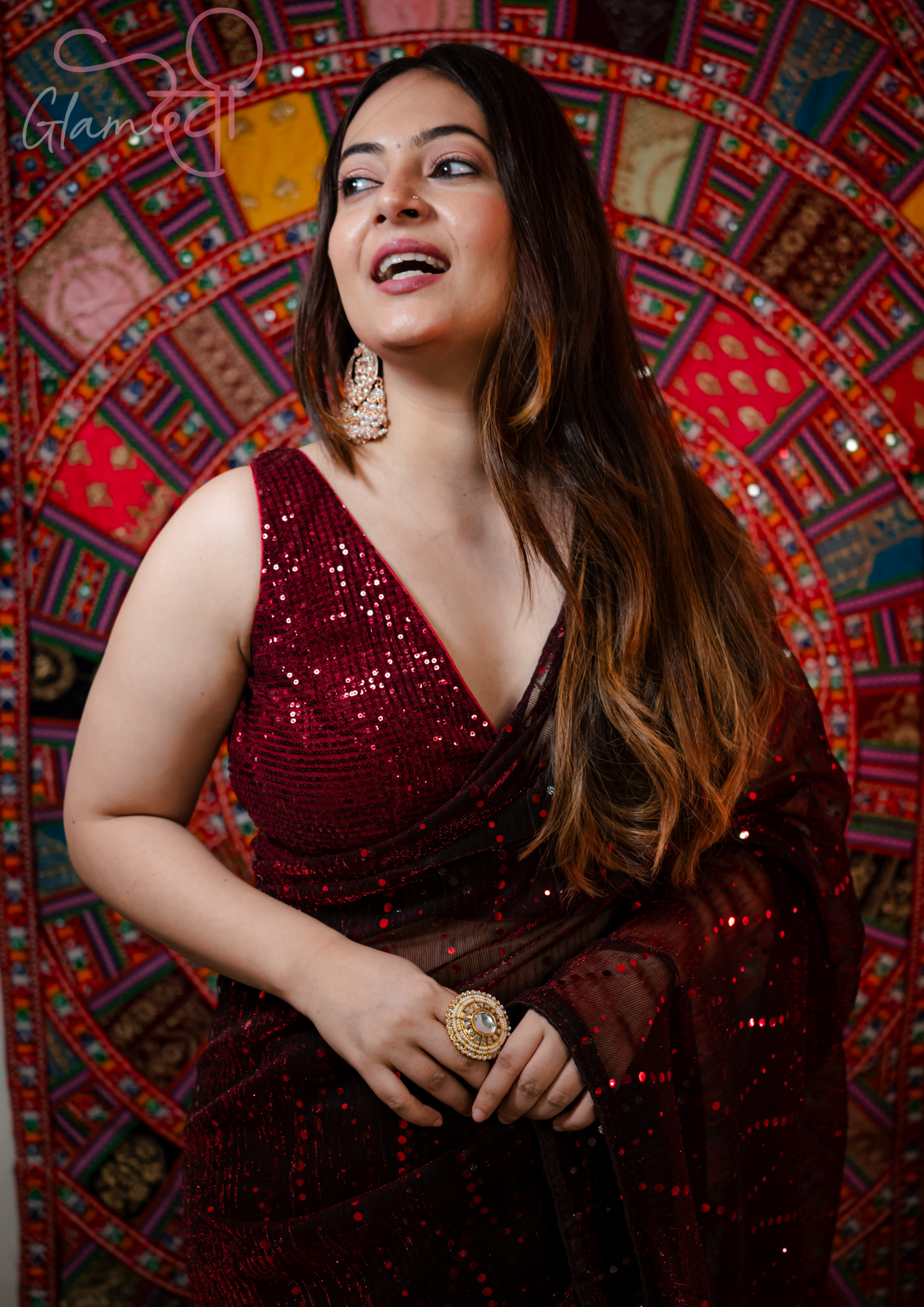 Marron Sequin Sleeveless Saree Blouse - Glam Devi