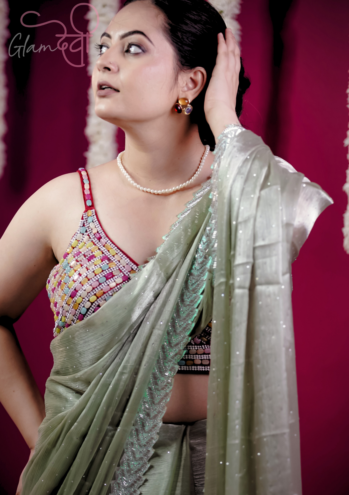 Multibeads Party Wear Strappy Sleeve Saree Blouse - Glam Devi