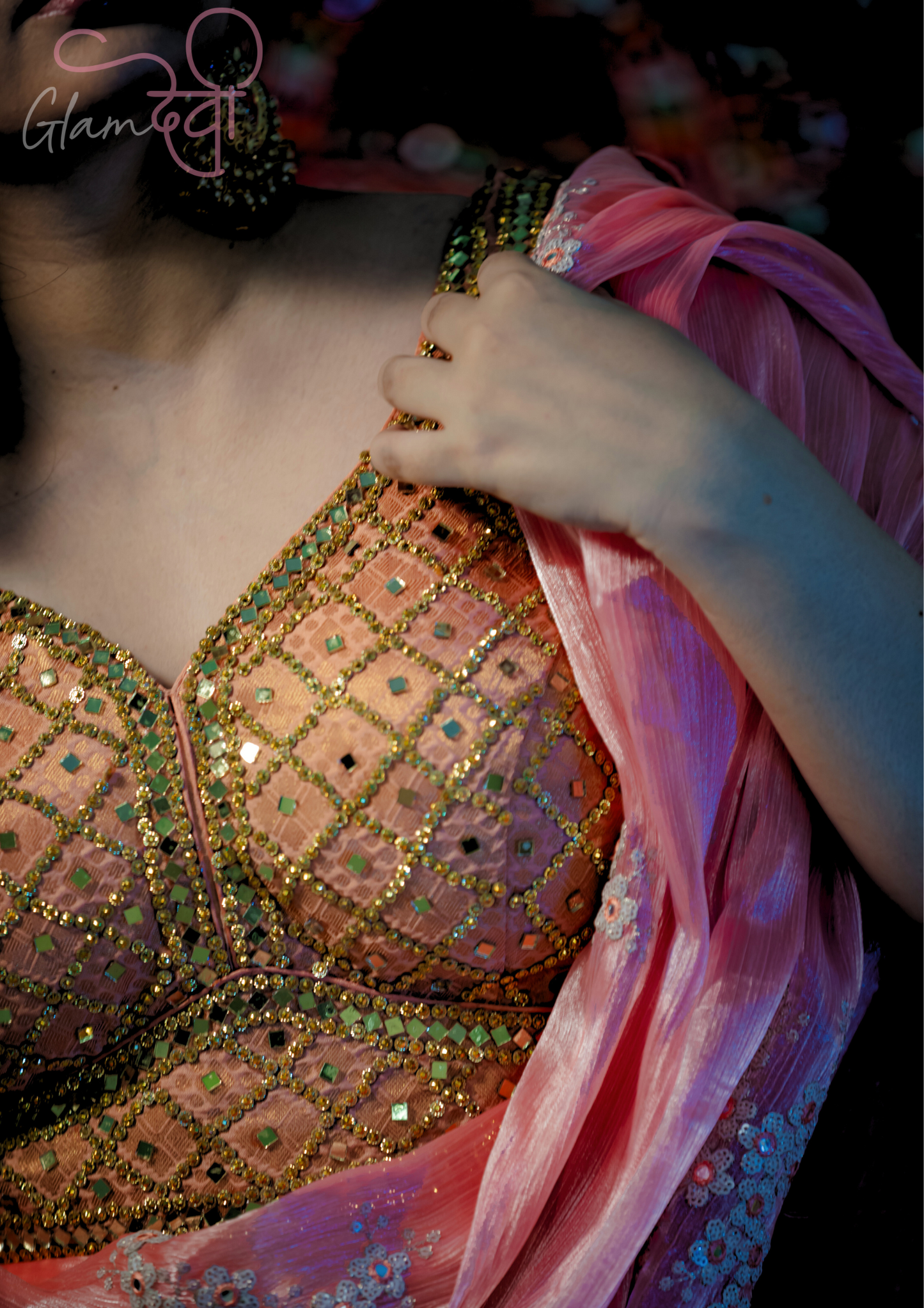 Peach Mirror Work Blouse - Glam Devi