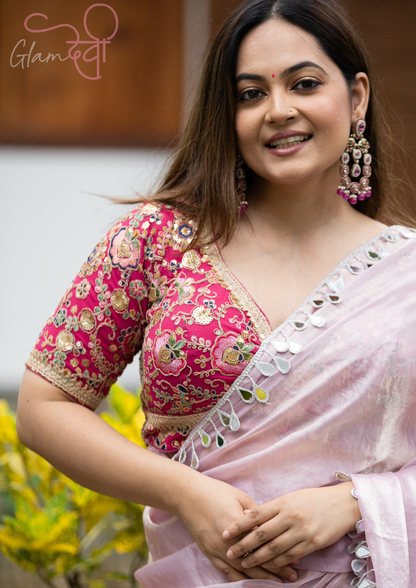 Pink Half Sleeve Embroidered Blouse for Women – Festive & Wedding Wear | Glam Devi