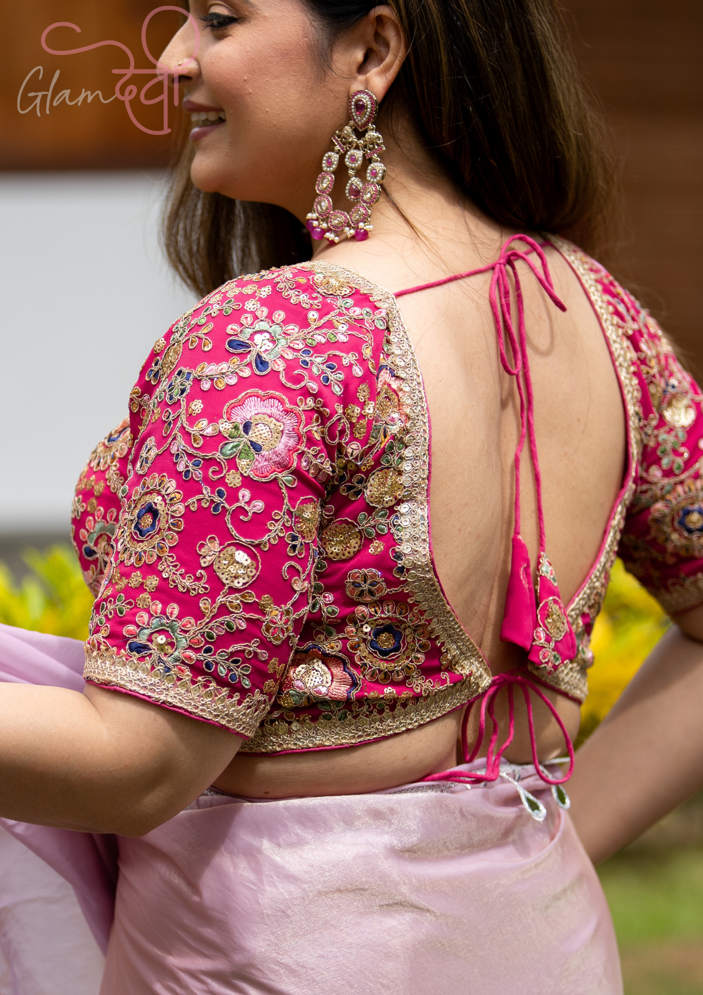 Pink Half Sleeve Embroidered Blouse for Women – Festive & Wedding Wear | Glam Devi