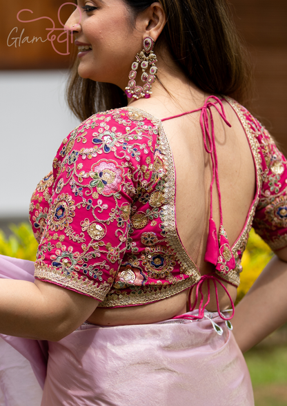 Pink Half Sleeve Embroidered Blouse for Women – Festive & Wedding Wear | Glam Devi