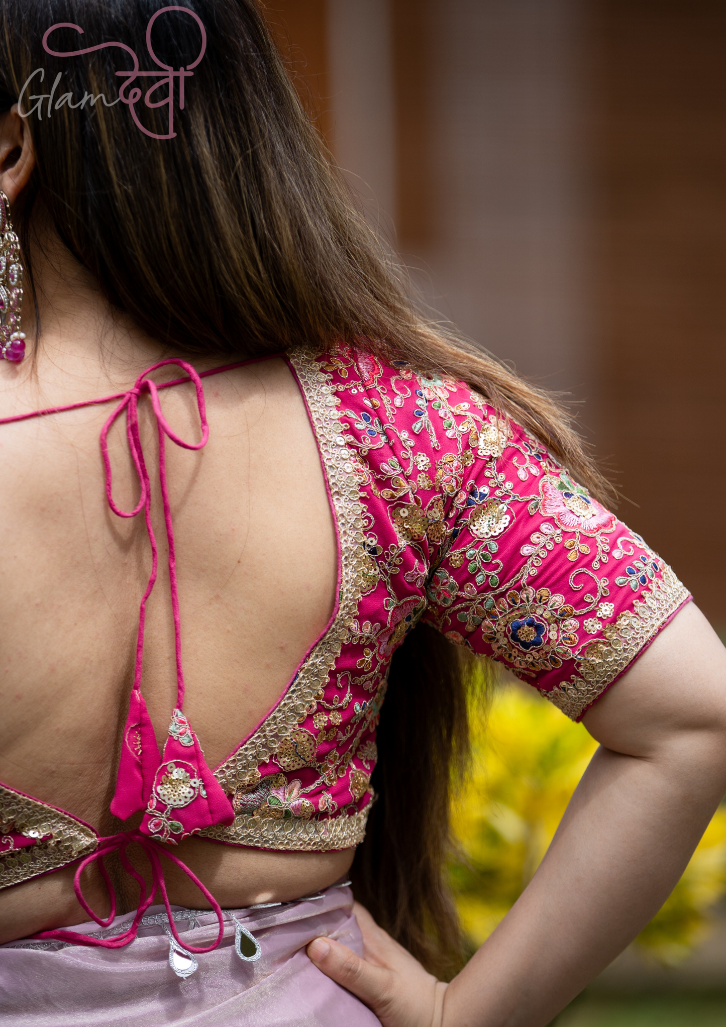 Pink Half Sleeve Embroidered Blouse for Women – Festive & Wedding Wear | Glam Devi