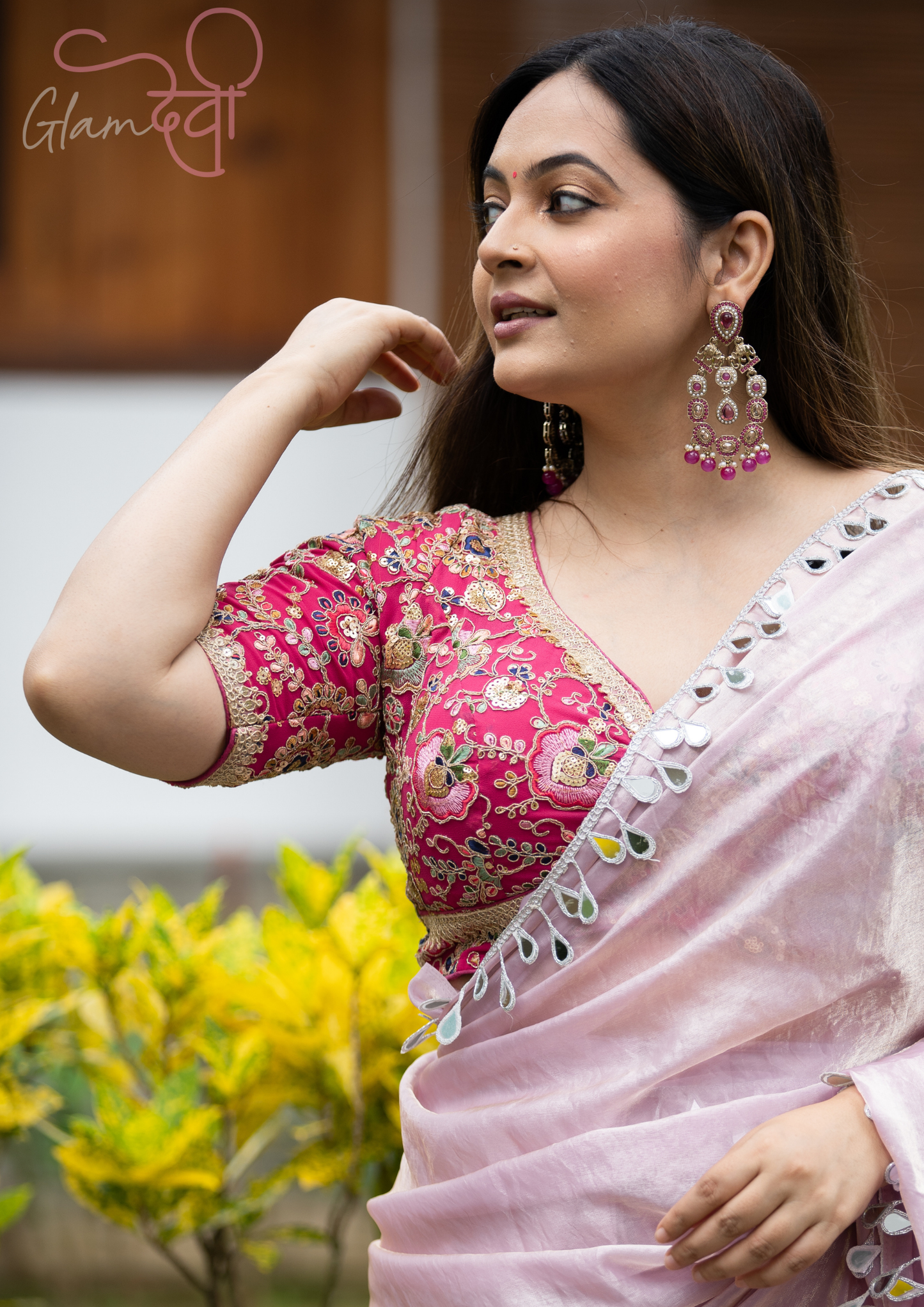 Pink Half Sleeve Embroidered Blouse for Women – Festive & Wedding Wear | Glam Devi
