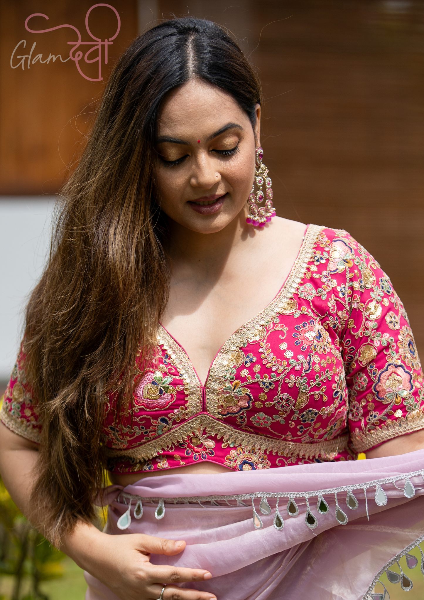 Pink Half Sleeve Embroidered Blouse for Women – Festive & Wedding Wear | Glam Devi