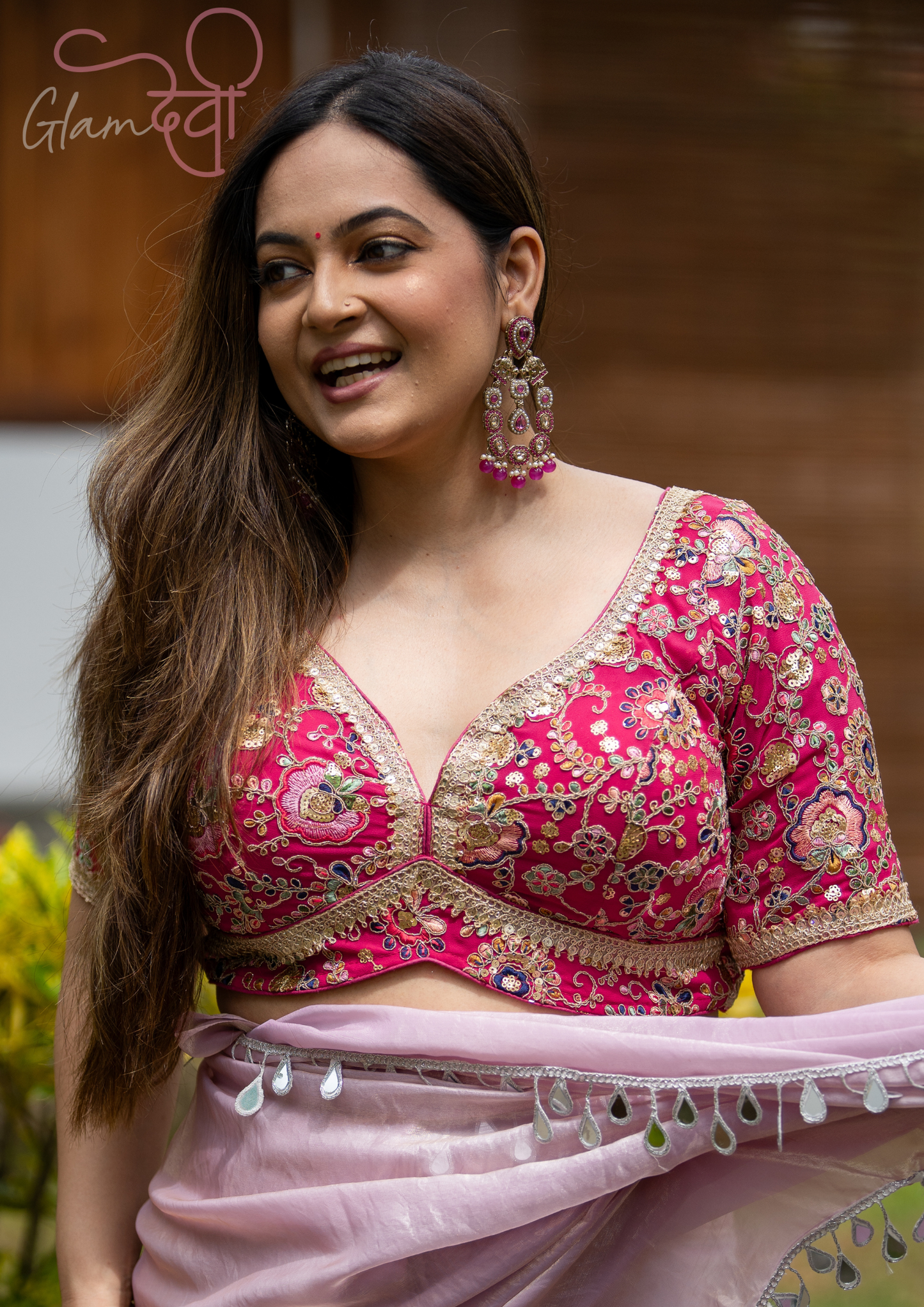 Pink Half Sleeve Embroidered Blouse for Women – Festive & Wedding Wear | Glam Devi