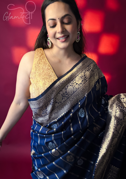 Gold Sleeveless Silk Blouse for Women – Deep V-Neck Back Tie Design | Glam Devi