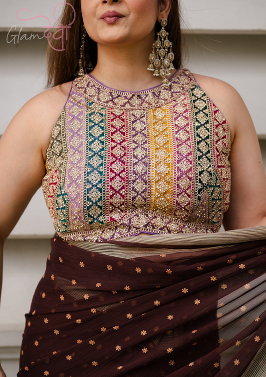 Halterneck Multi-Color Embroidered Blouse for Women | Glam Devi