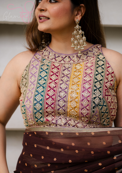 Halterneck Multi-Color Embroidered Blouse for Women | Glam Devi