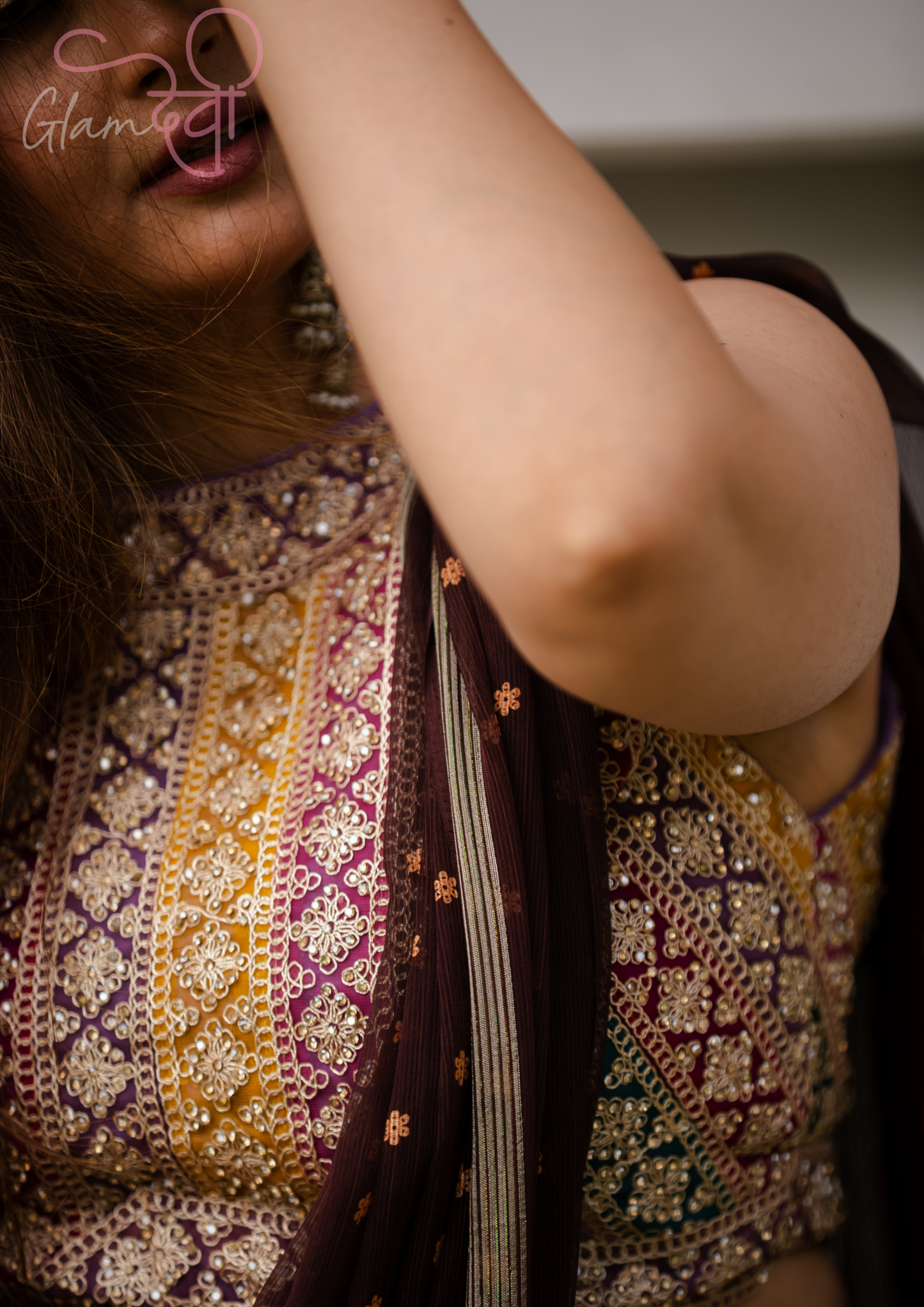 Halterneck Multi-Color Embroidered Blouse for Women | Glam Devi