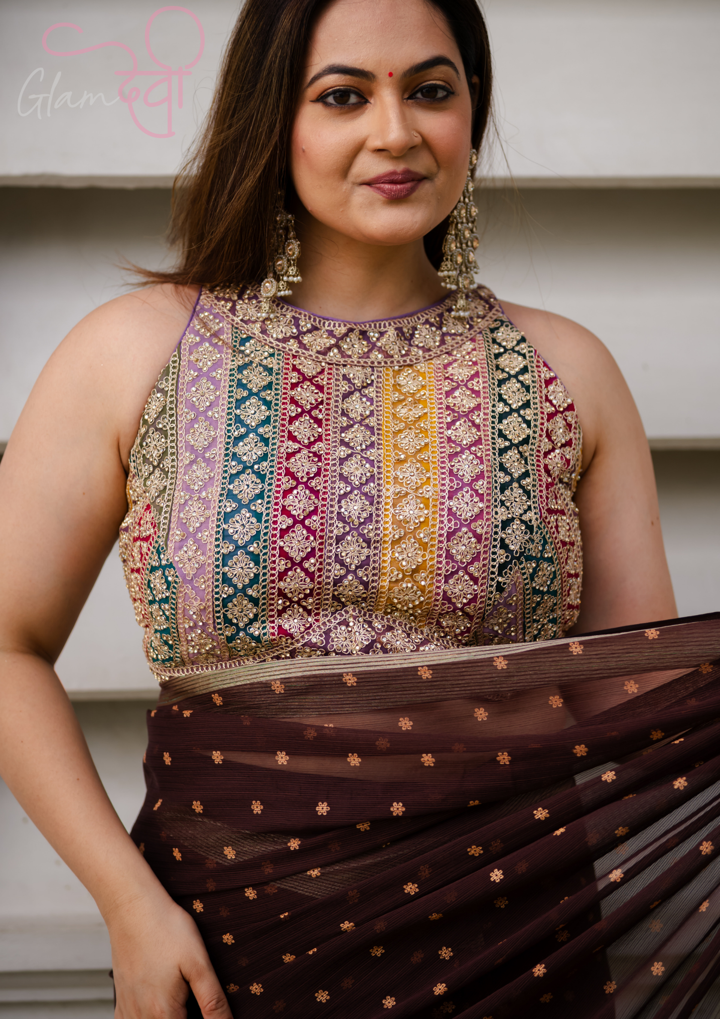 Halterneck Multi-Color Embroidered Blouse for Women | Glam Devi
