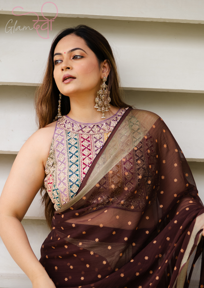 Halterneck Multi-Color Embroidered Blouse for Women | Glam Devi
