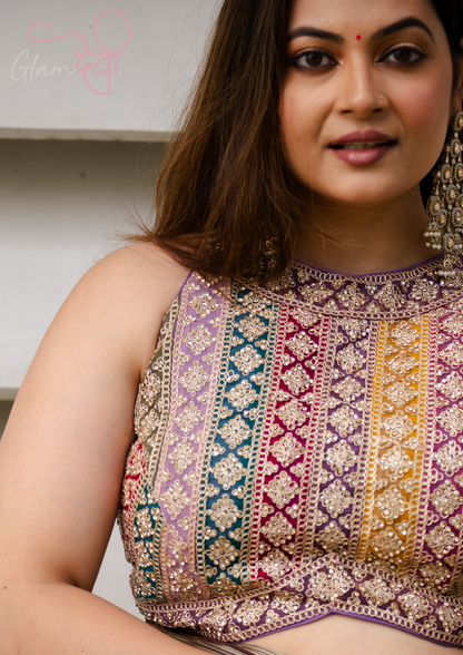 Halterneck Multi-Color Embroidered Blouse for Women | Glam Devi