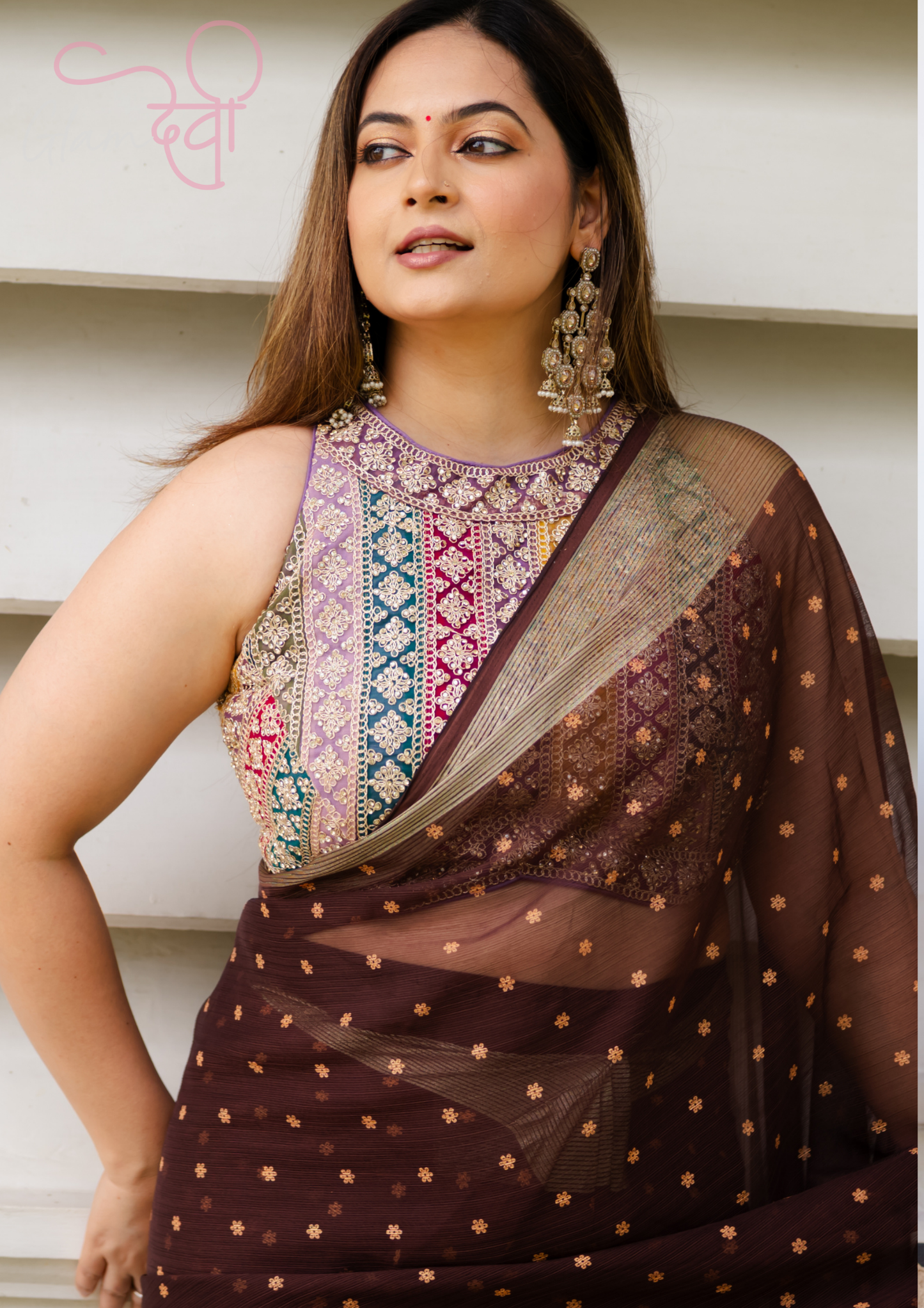 Halterneck Multi-Color Embroidered Blouse for Women | Glam Devi