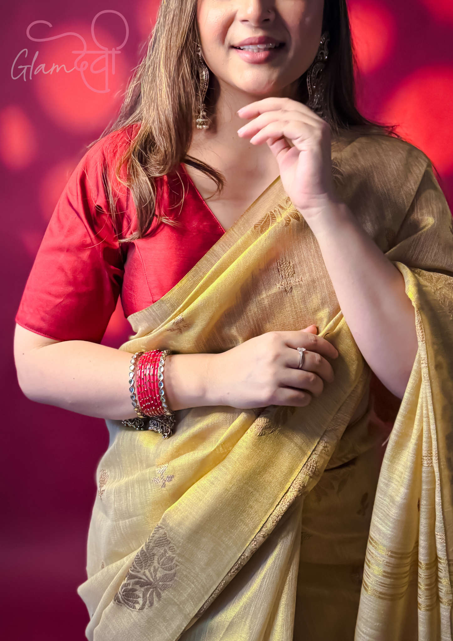Maroon Half Sleeve Silk Blouse for Women – Deep V-Neck & Back Tie | Glam Devi