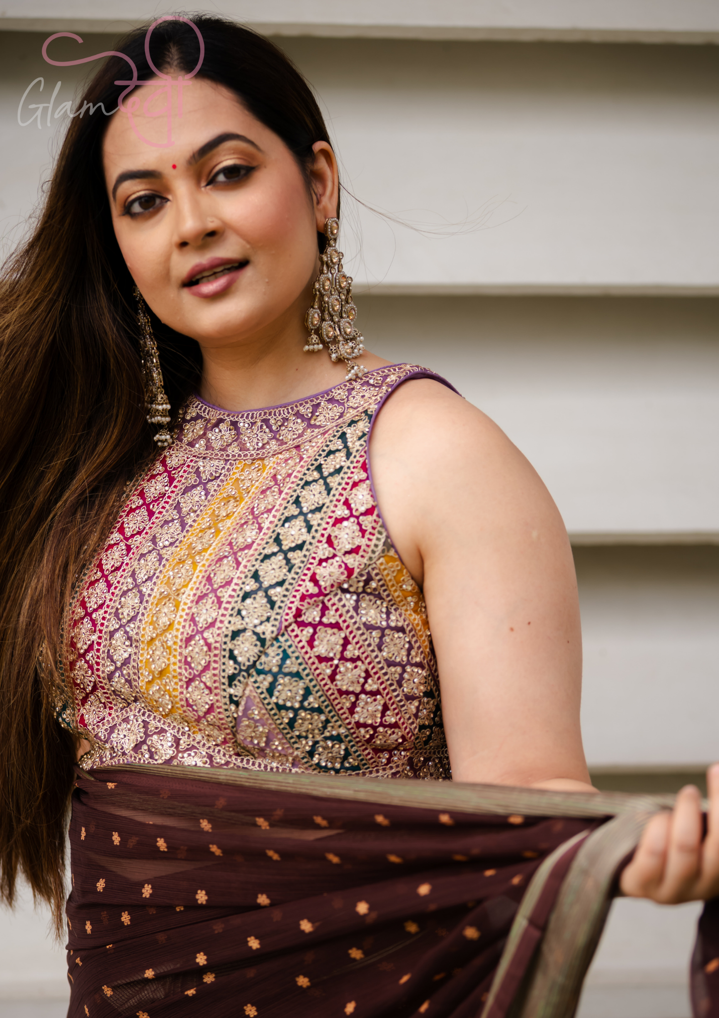 Halterneck Multi-Color Embroidered Blouse for Women | Glam Devi