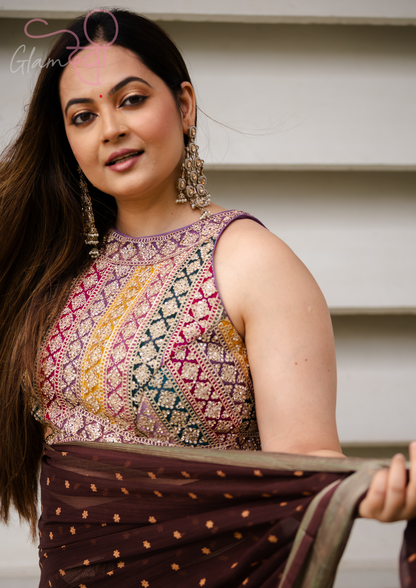 Halterneck Multi-Color Embroidered Blouse for Women | Glam Devi