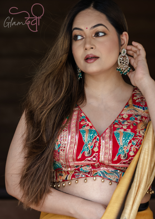 Red Sleeveless Embroidered Blouse for Women – Festive & Wedding Wear | Glam Devi