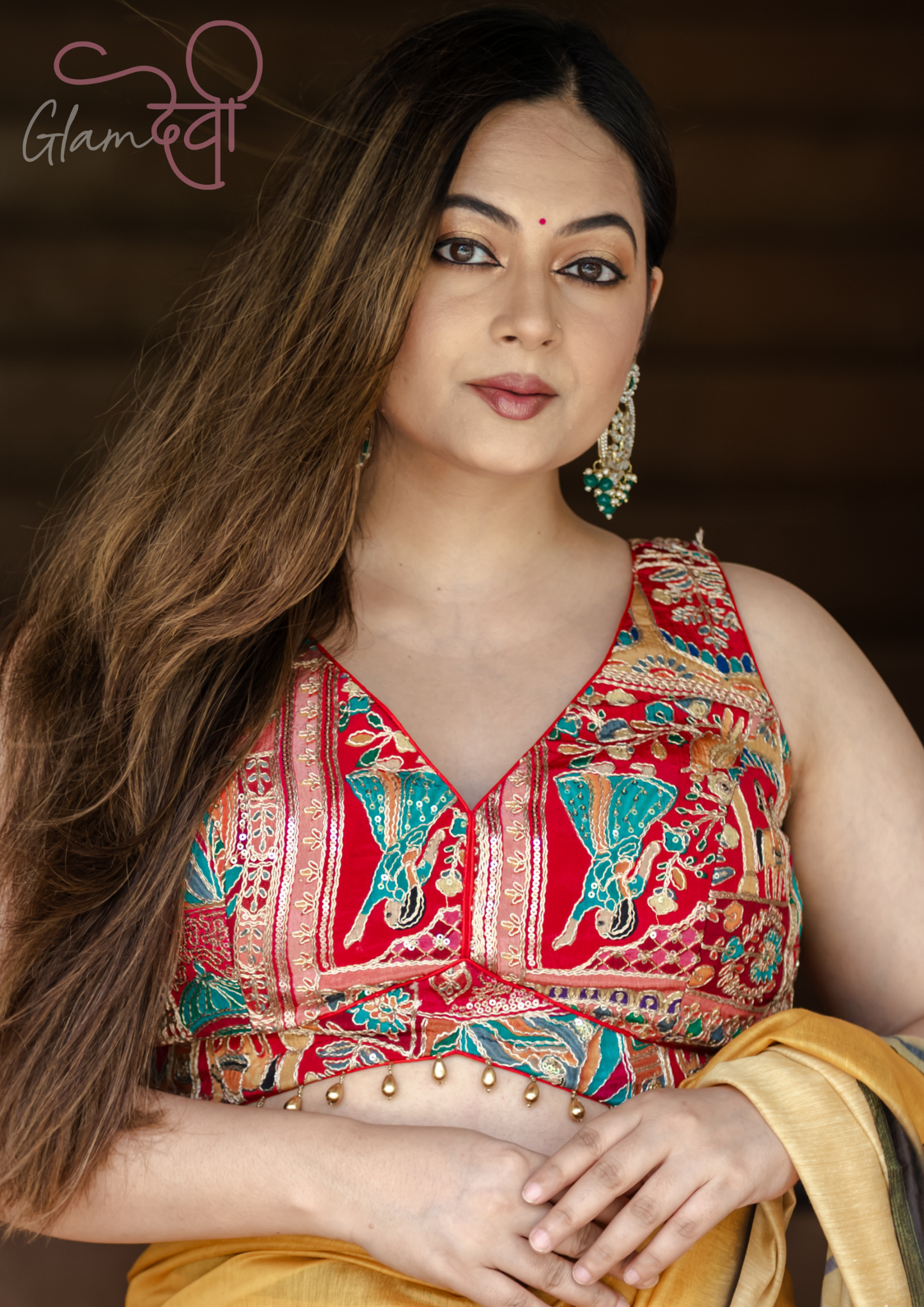 Red Sleeveless Embroidered Blouse for Women – Festive & Wedding Wear | Glam Devi