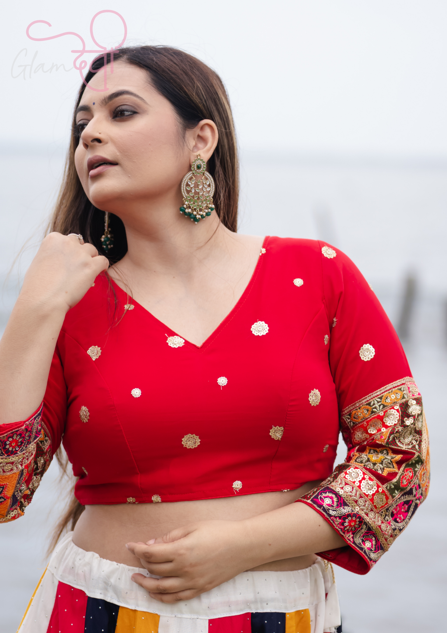 Red Full Sleeve Embroidered Blouse for Women – Festive & Wedding Wear | Glam Devi