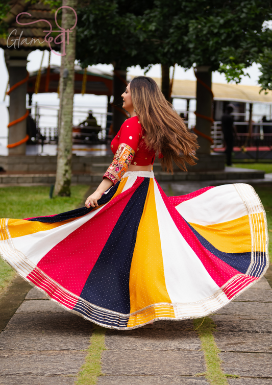 Vibrant Multicolour Panelled Flared Lehenga Skirt