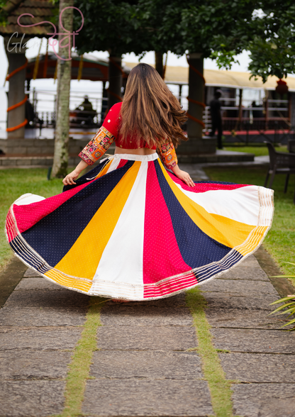 Vibrant Multicolour Panelled Flared Lehenga Skirt