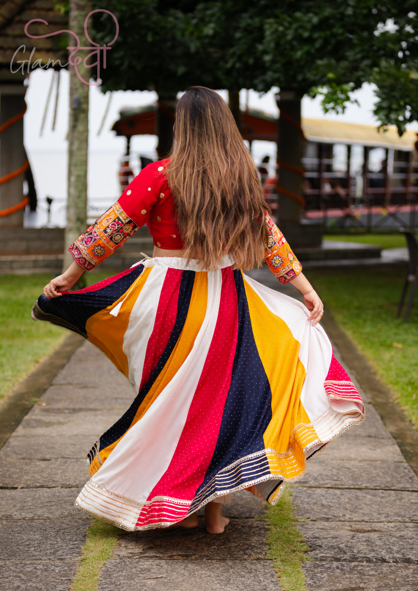 Vibrant Multicolour Panelled Flared Lehenga Skirt