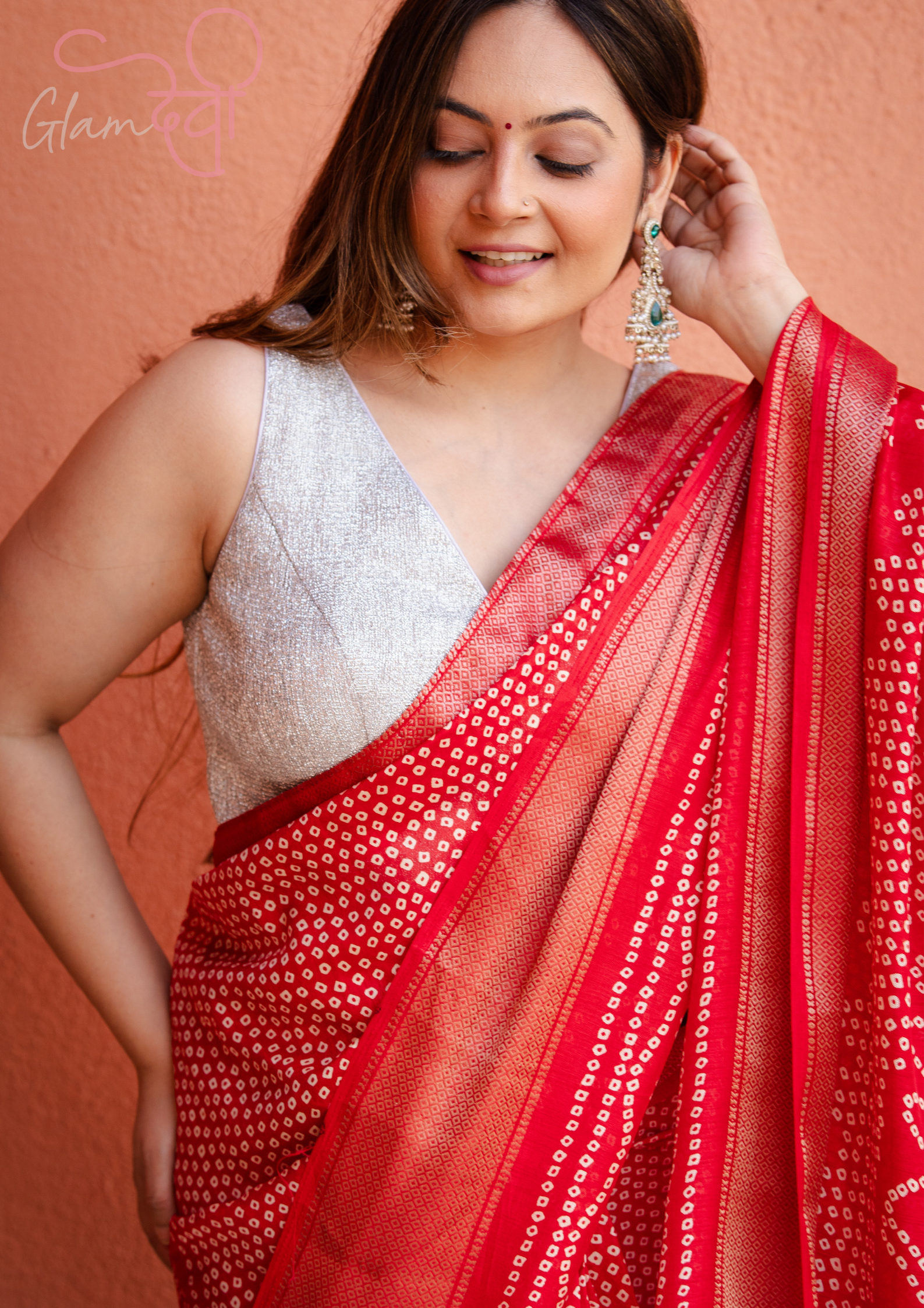 Silver Sleeveless Silk Blouse for Women – V Neck Festive Wear | Glam Devi