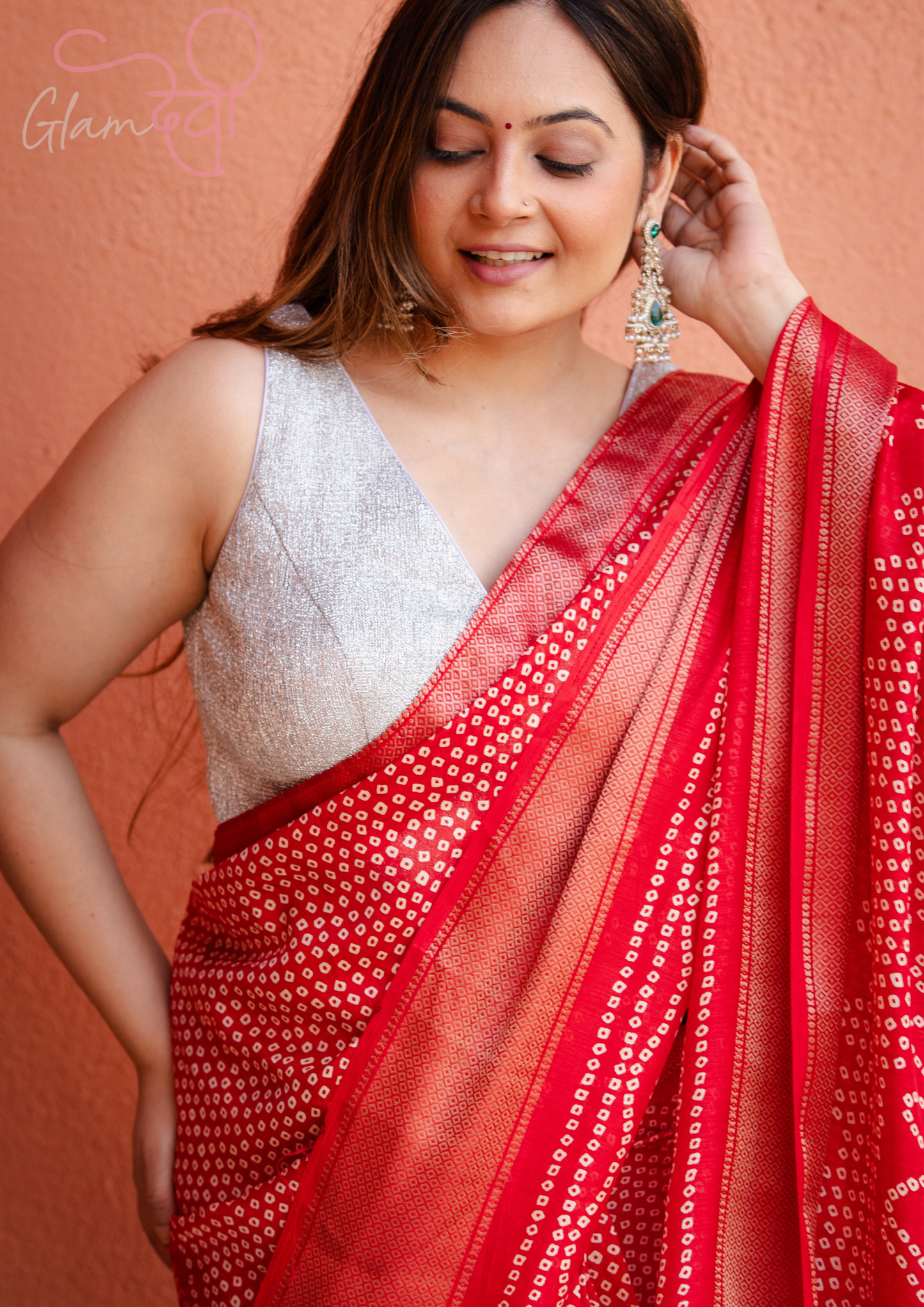 Silver Sleeveless Silk Blouse for Women – V Neck Festive Wear | Glam Devi