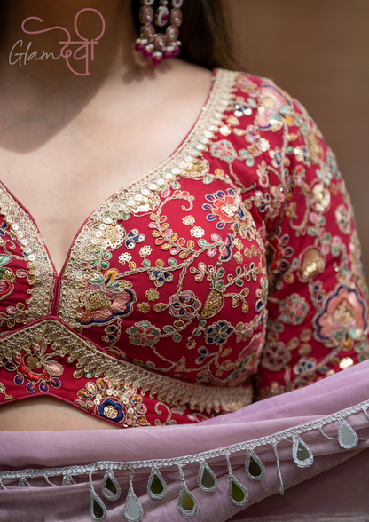 Red Half Sleeve Embroidered Blouse for Women – Festive & Wedding Wear | Glam Devi