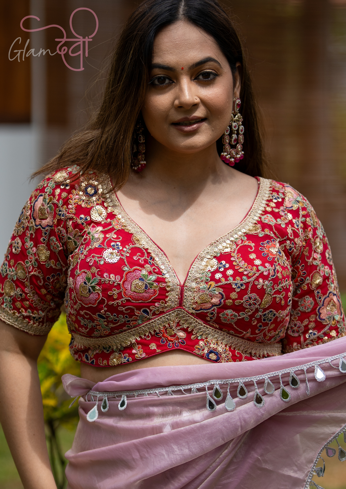 Red Half Sleeve Embroidered Blouse for Women – Festive & Wedding Wear | Glam Devi