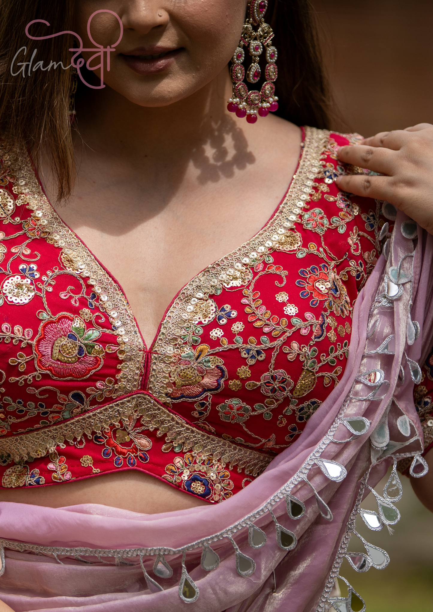Red Half Sleeve Embroidered Blouse for Women – Festive & Wedding Wear | Glam Devi