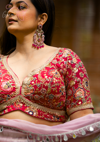 Red Half Sleeve Embroidered Blouse for Women – Festive & Wedding Wear | Glam Devi