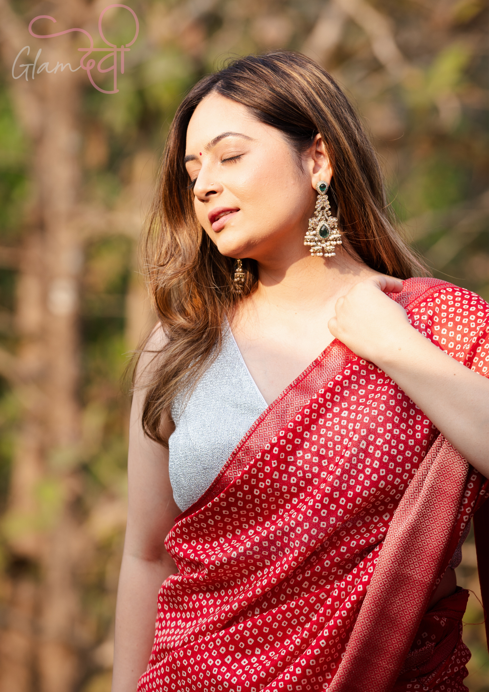 Silver Sleeveless Silk Blouse for Women – V Neck Festive Wear | Glam Devi